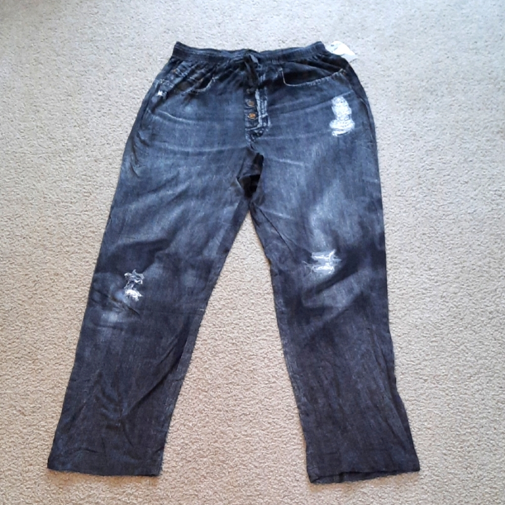 Men's faux distressed black jean pj pants